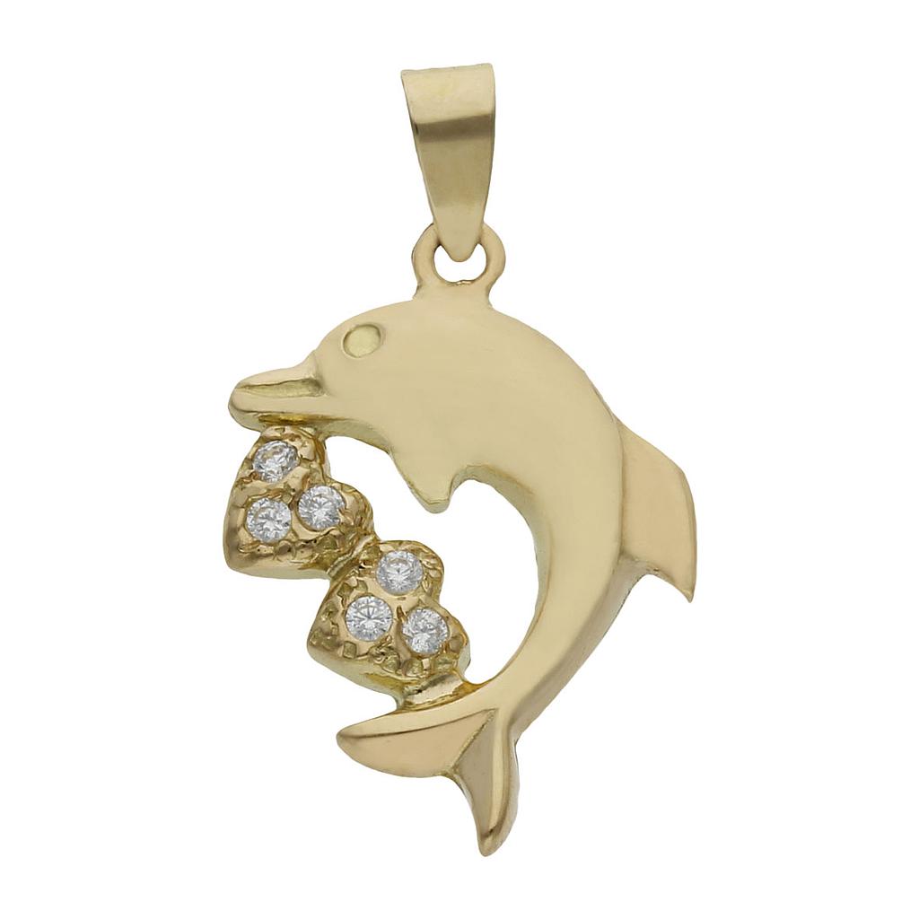 COLGANTE DELFIN ORO 18KL CORAZONES