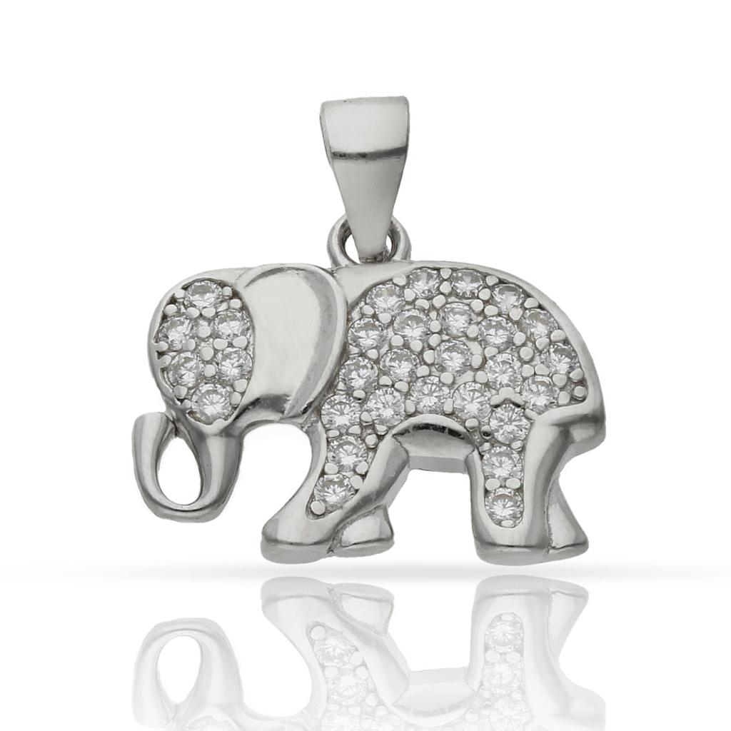 COLGANTE ELEFANTE PLATA 925MM CIRCONITAS - 18x12MM