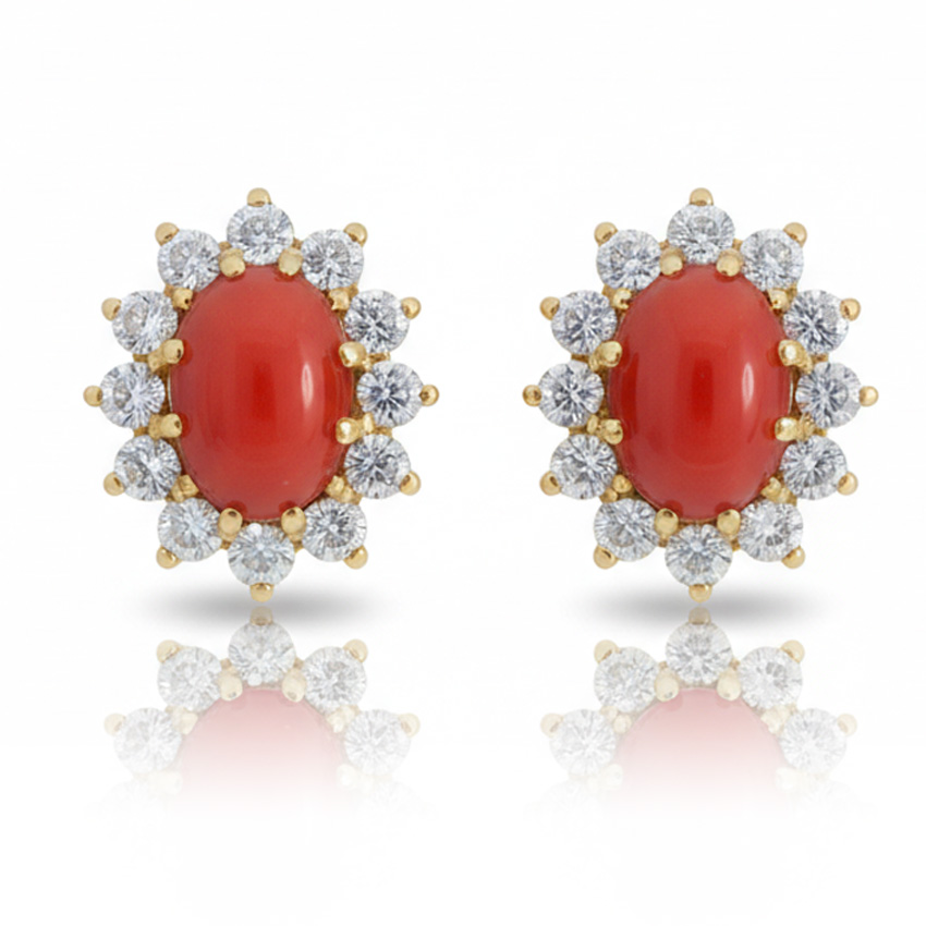 PENDIENTES ORO 18KL CORAL SINTETICO