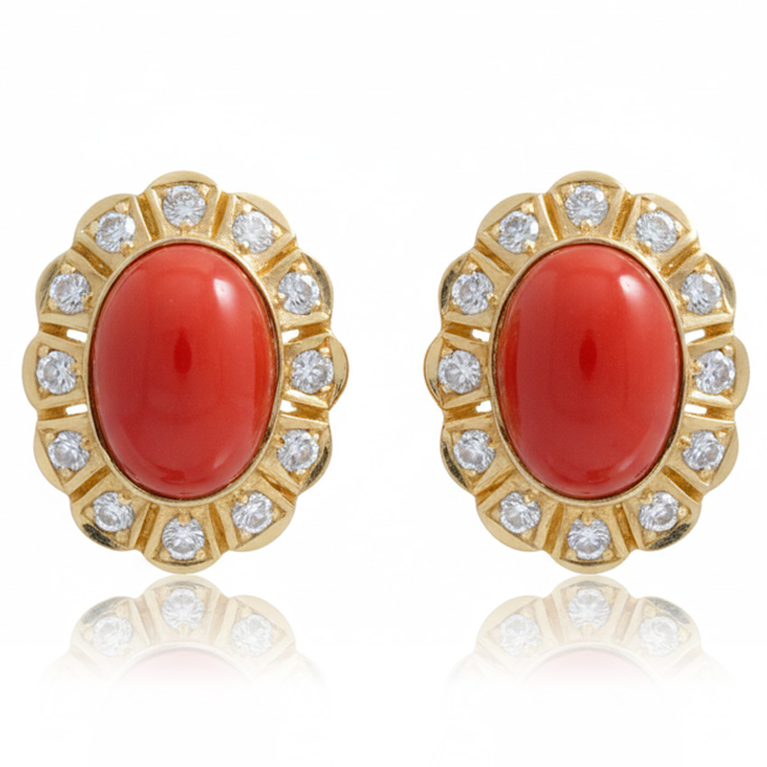PENDIENTES ORO 18KL CORAL SINTETICO