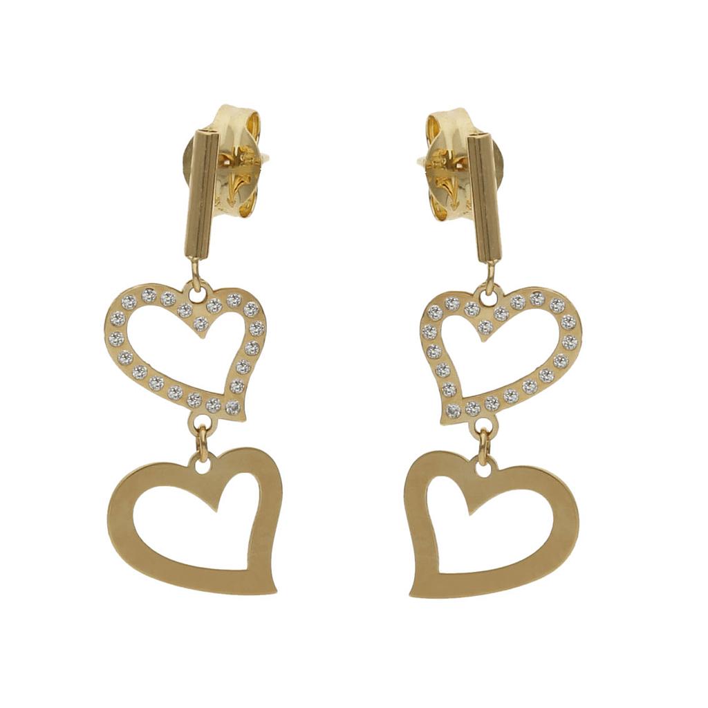PENDIENTES ORO 18KL CORAZONES CIRCONITAS - 8x22MM
