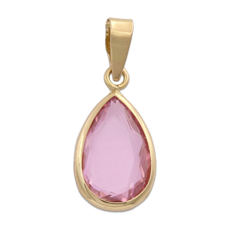 COLGANTE LAGRIMA ORO 18KL PIEDRA ROSA