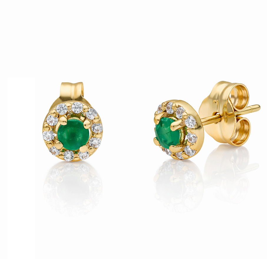 PENDIENTES ORO 18KL ESMERALDAS FINAS + CIRCONITAS
