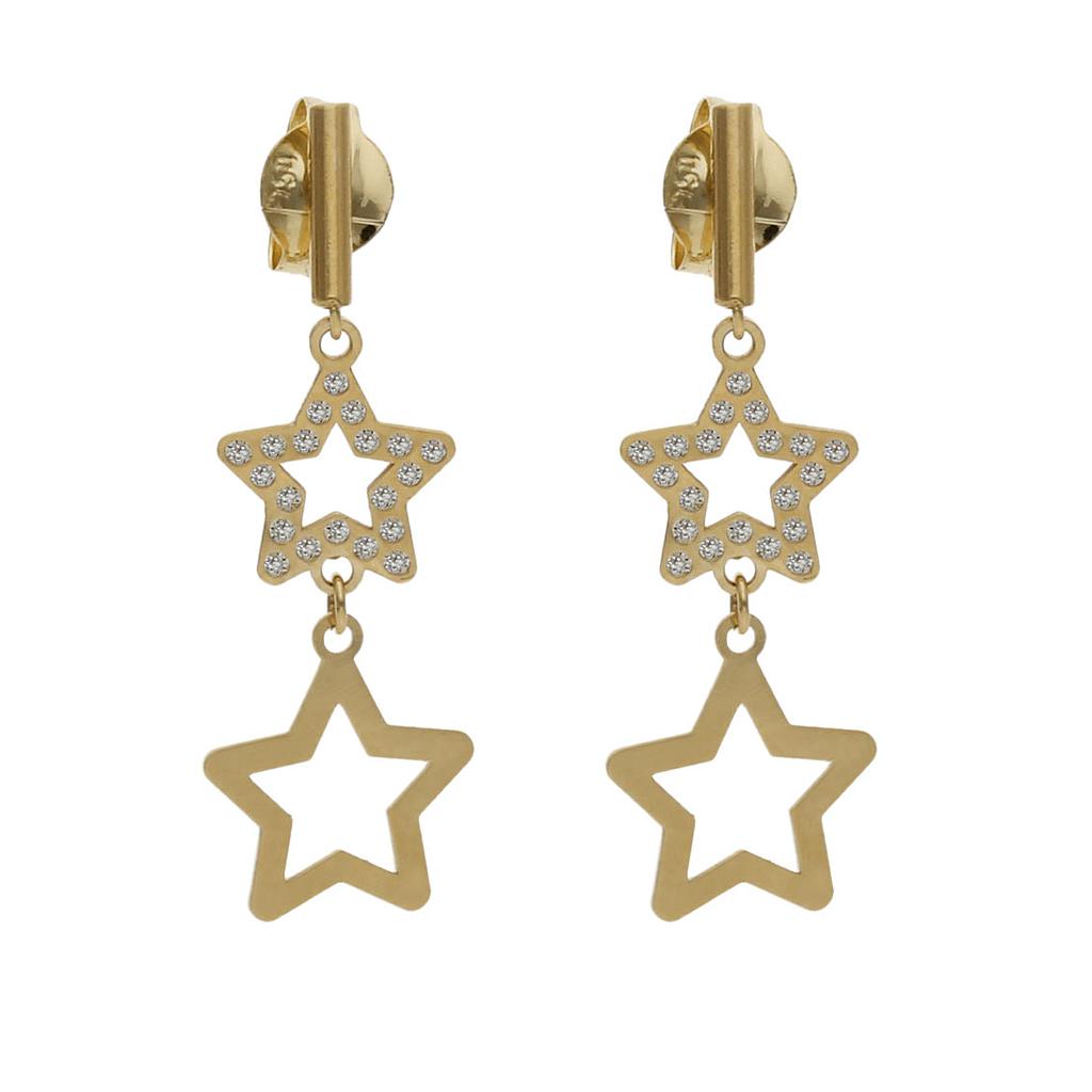 PENDIENTES ORO 18KL ESTRELLAS CIRCONITAS - 8x24MM
