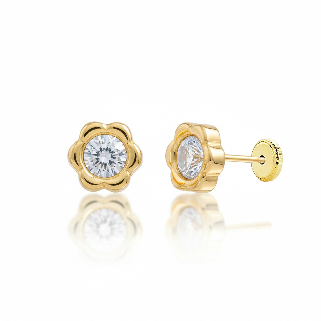 PENDIENTES ORO 18KL FLOR + CIRCONITAS - 7.50MM