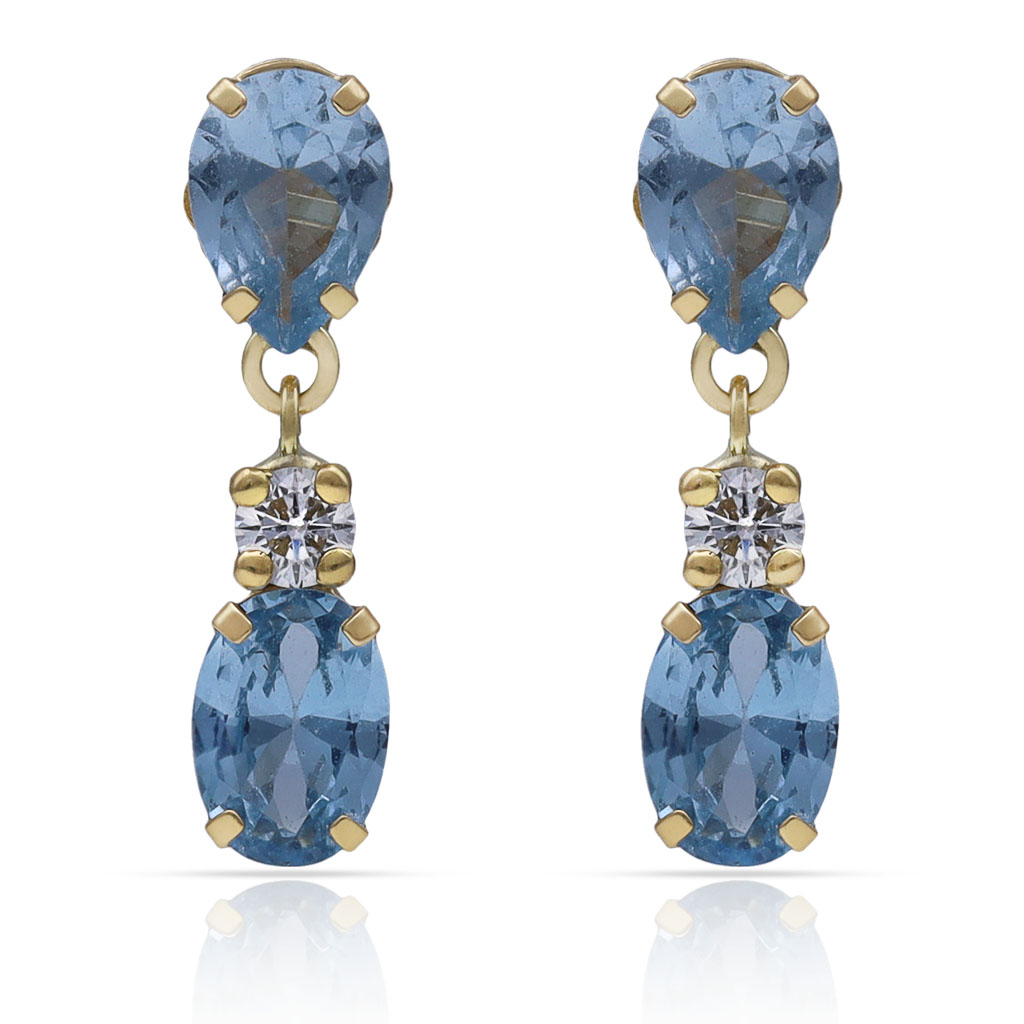 PENDIENTES ORO 18KL PIEDRAS AGUA + CIRCONITAS - 5x20MM