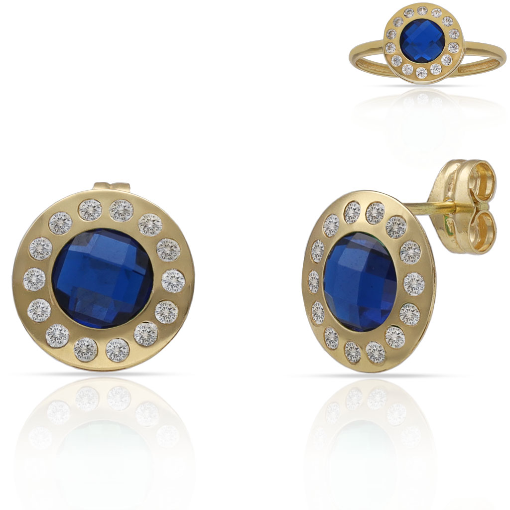 PENDIENTES ORO 18KL PIEDRAS AZULES + CIRCONITAS - 10MM