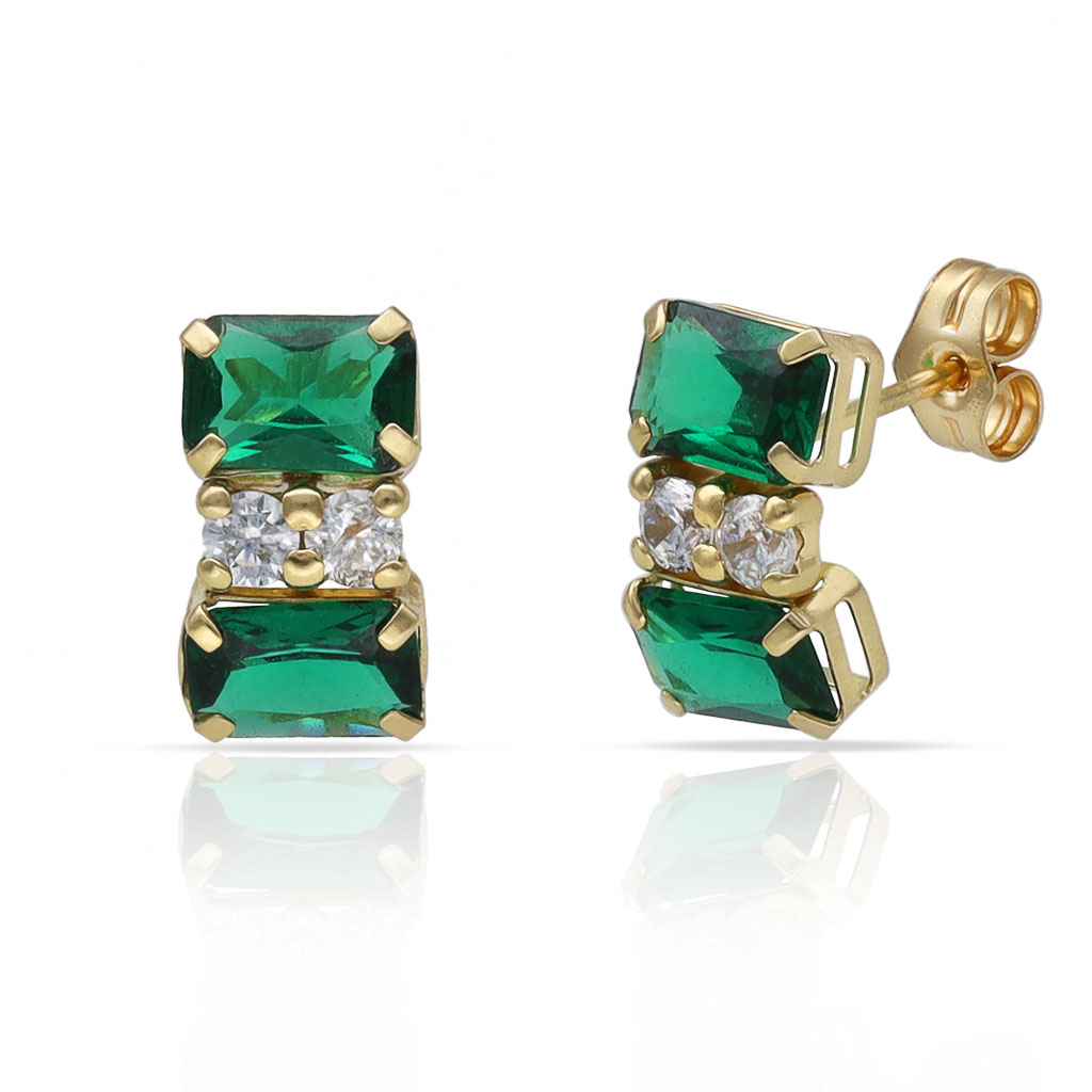 PENDIENTES ORO 18KL PIEDRAS VERDES + CIRCONITAS - 6x11MM