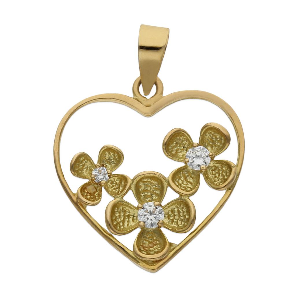 COLGANTE ORO 18KL CORAZON + FLORES