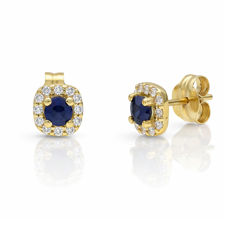 PENDIENTES ORO 18KL ZAFIROS FINOS + CIRCONITAS