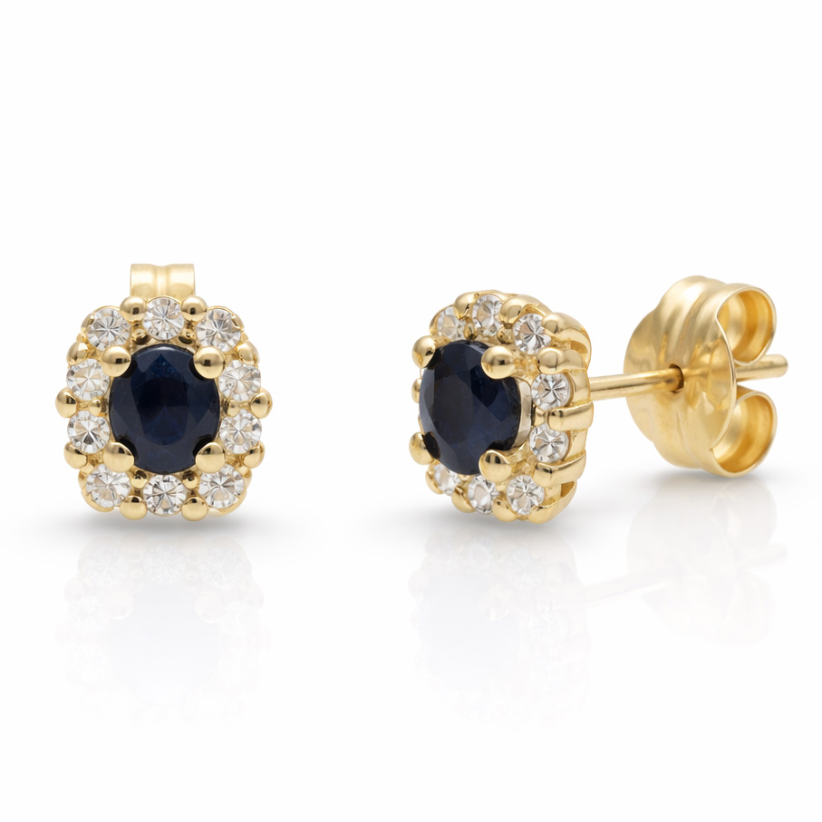 PENDIENTES ORO 18KL ZAFIROS FINOS + CIRCONITAS