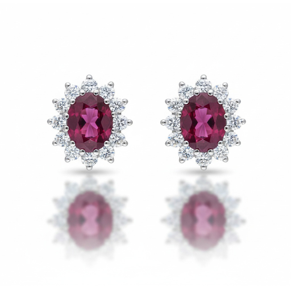 PENDIENTES ORO BLANCO 18KL DIAMANTES + RUBÍES FINOS