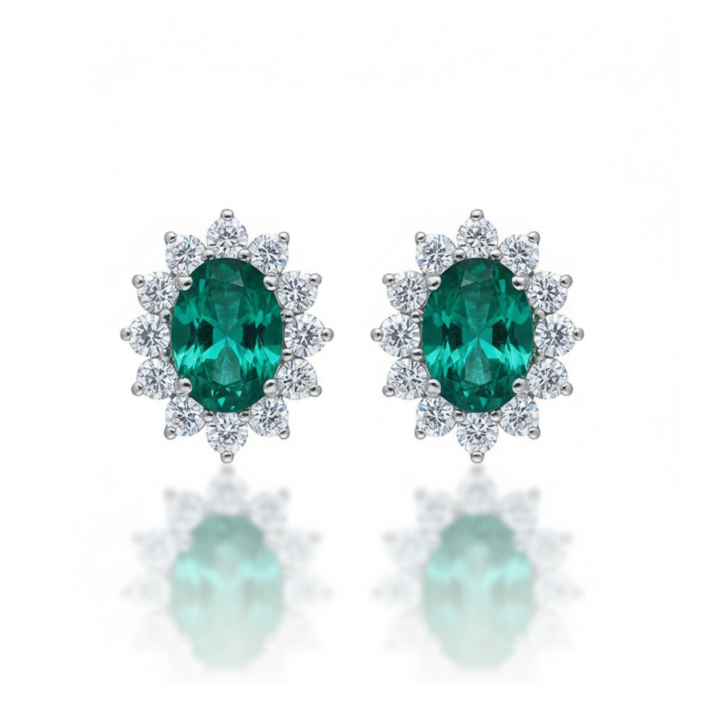 PENDIENTES ORO BLANCO 18KL ESMERALDAS