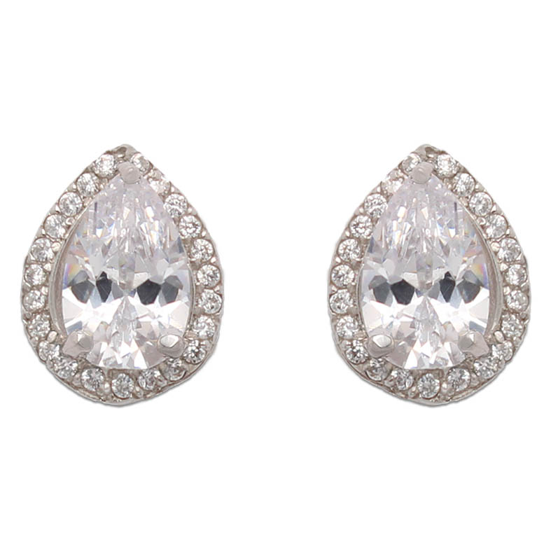 PENDIENTES ORO BLANCO 18KL LAGRIMA