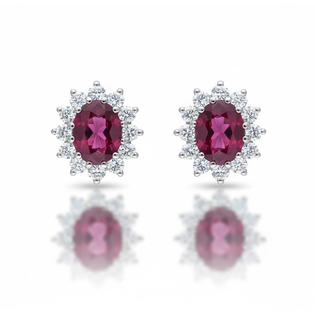 PENDIENTES ORO BLANCO 18KL RUBIES FINOS