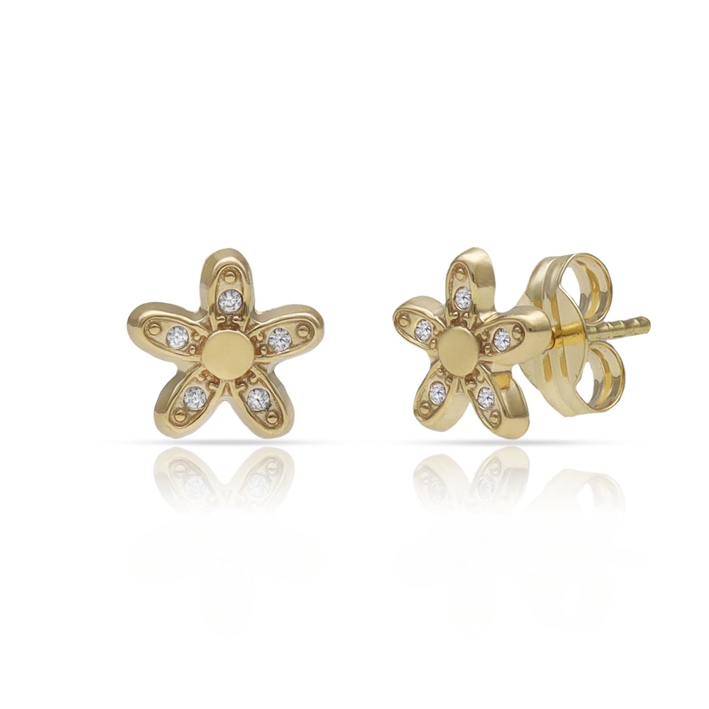 PENDIENTES ORO FLOR CIRCONITAS - 6.50MM