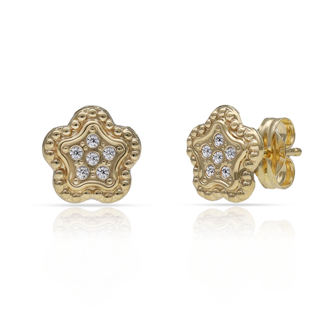 PENDIENTES ORO FLOR CIRCONITAS - 7.50MM