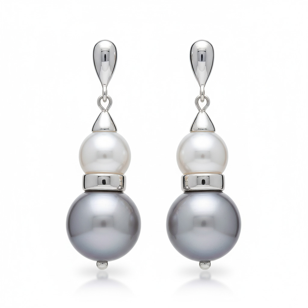 PENDIENTES PERLA GRIS/BLANCA PLATA 925MM