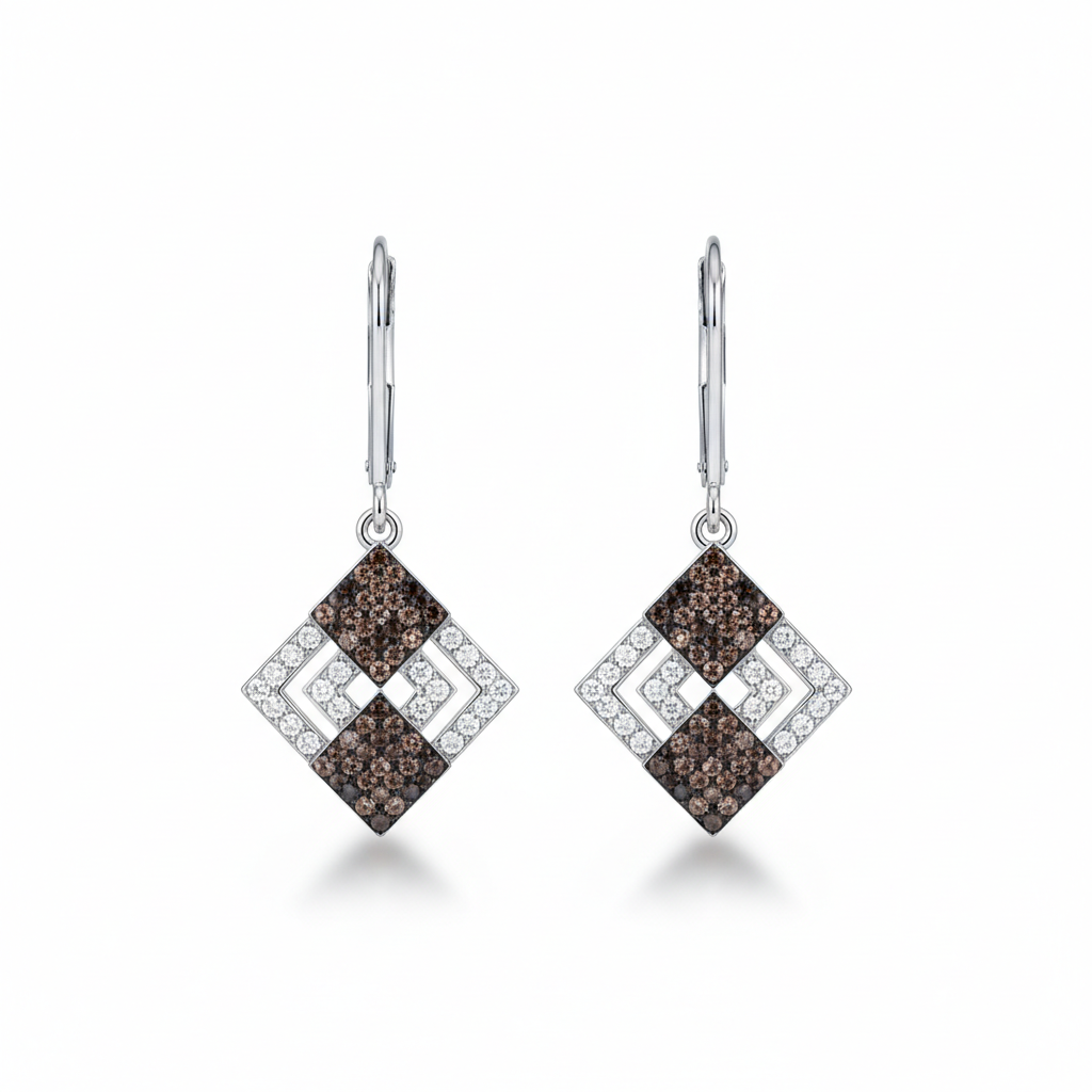PENDIENTES PLATA 925MM CIRCONITAS MARRONES