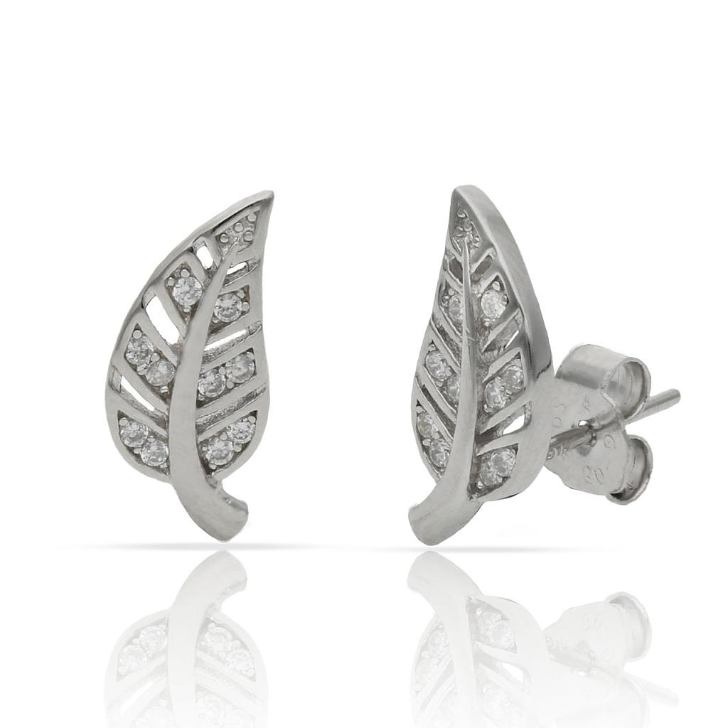 PENDIENTES PLATA 925MM HOJA CIRCONITAS - 6x14MM