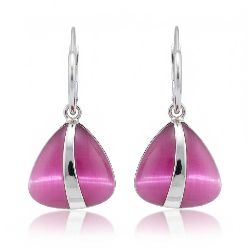 PENDIENTES PLATA 925MM OJO DE GATO FUCSIA