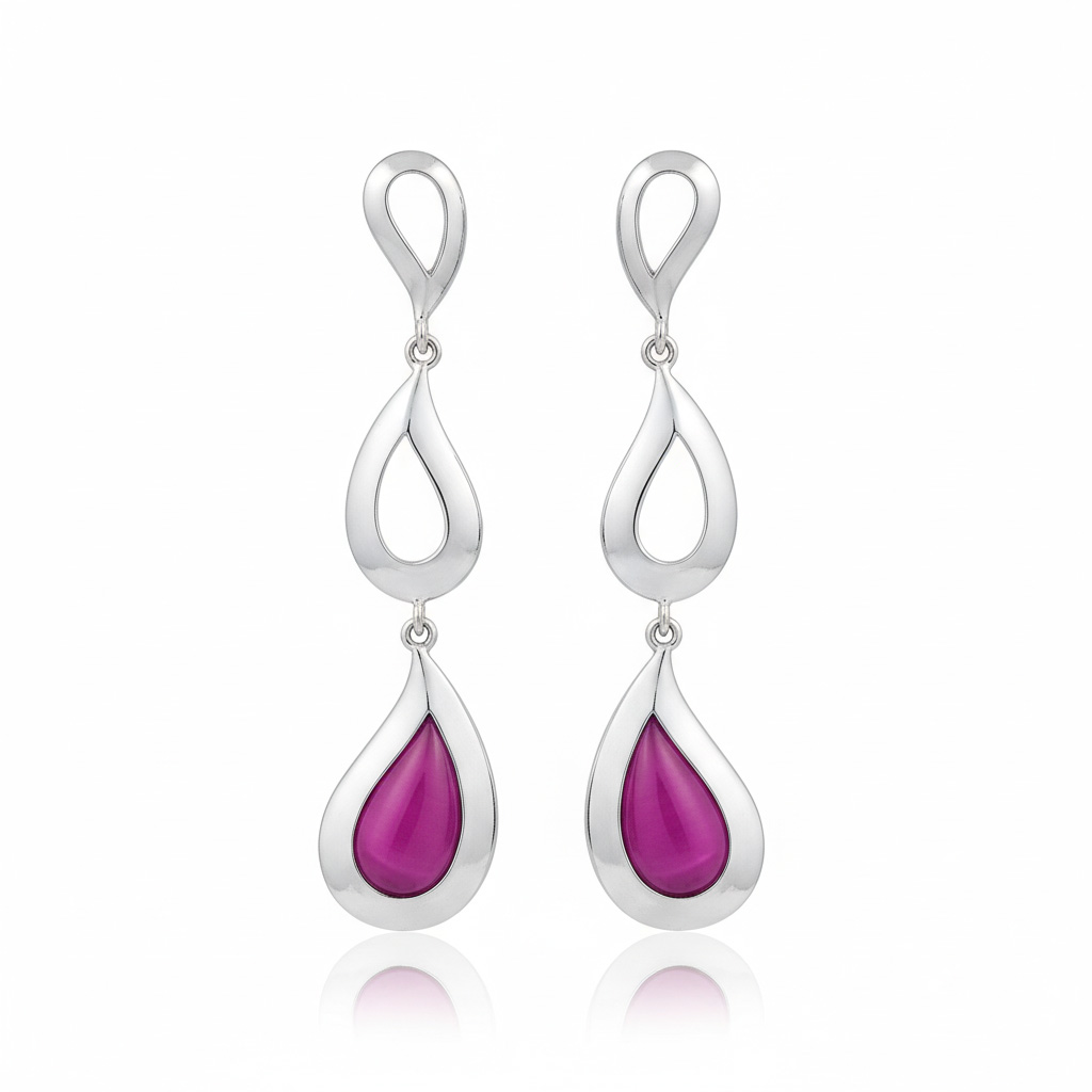 PENDIENTES PLATA 925MM OJO DE GATO FUCSIA