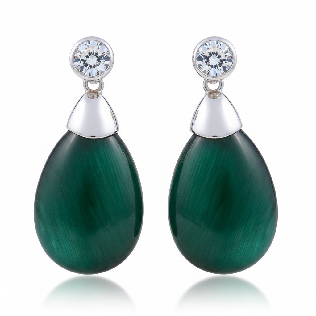 PENDIENTES PLATA 925MM OJO DE GATO VERDE