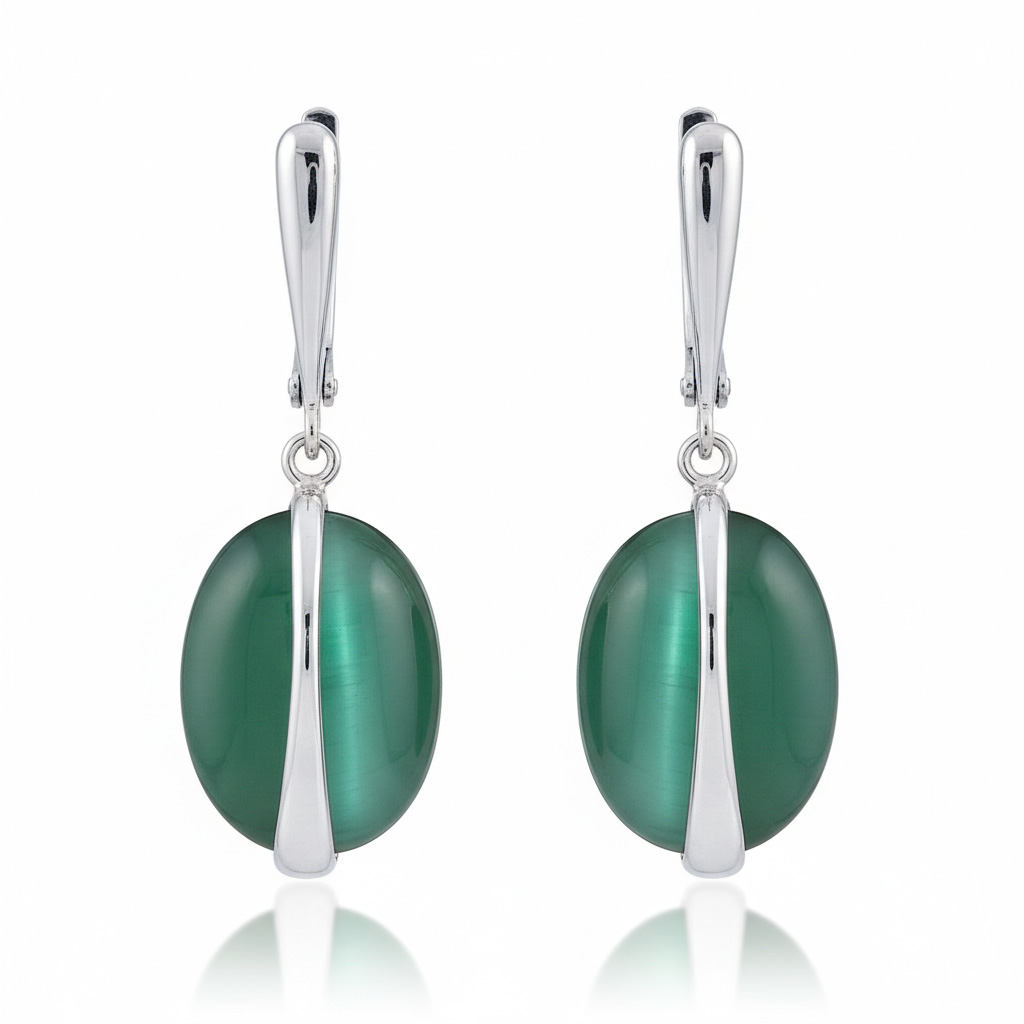 PENDIENTES PLATA 925MM OJO DE GATO VERDE