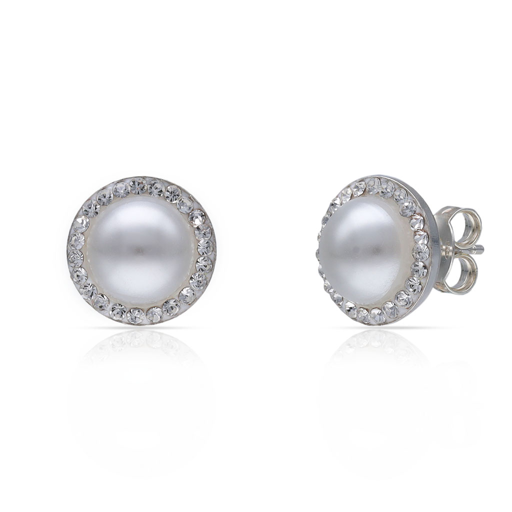 PENDIENTES PLATA 925MM PERLAS + CIRCONITAS - 10MM