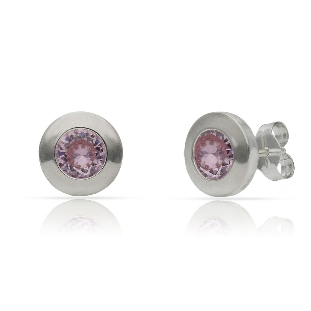 PENDIENTES PLATA 925MM PIEDRA ROSA - 8.50MM