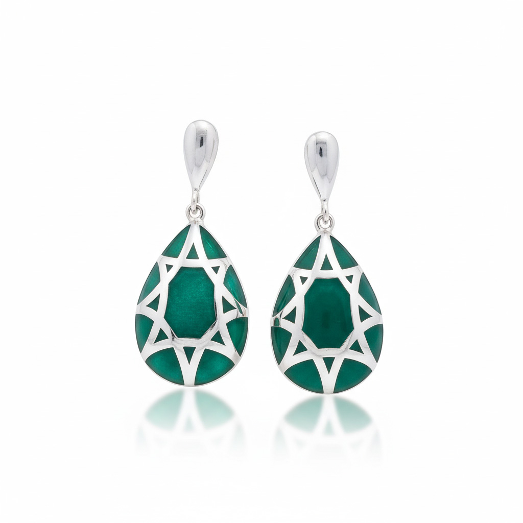 PENDIENTES PLATA 925MM RESINA VERDE