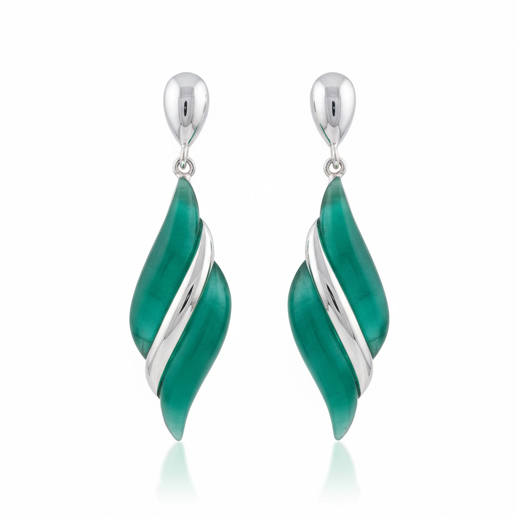 PENDIENTES PLATA 925MM RESINA VERDE