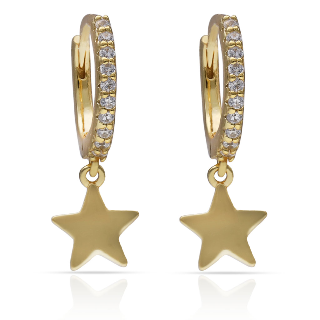 PENDIENTES PLATA CHAPADA ESTRELLAS + CIRCONITAS