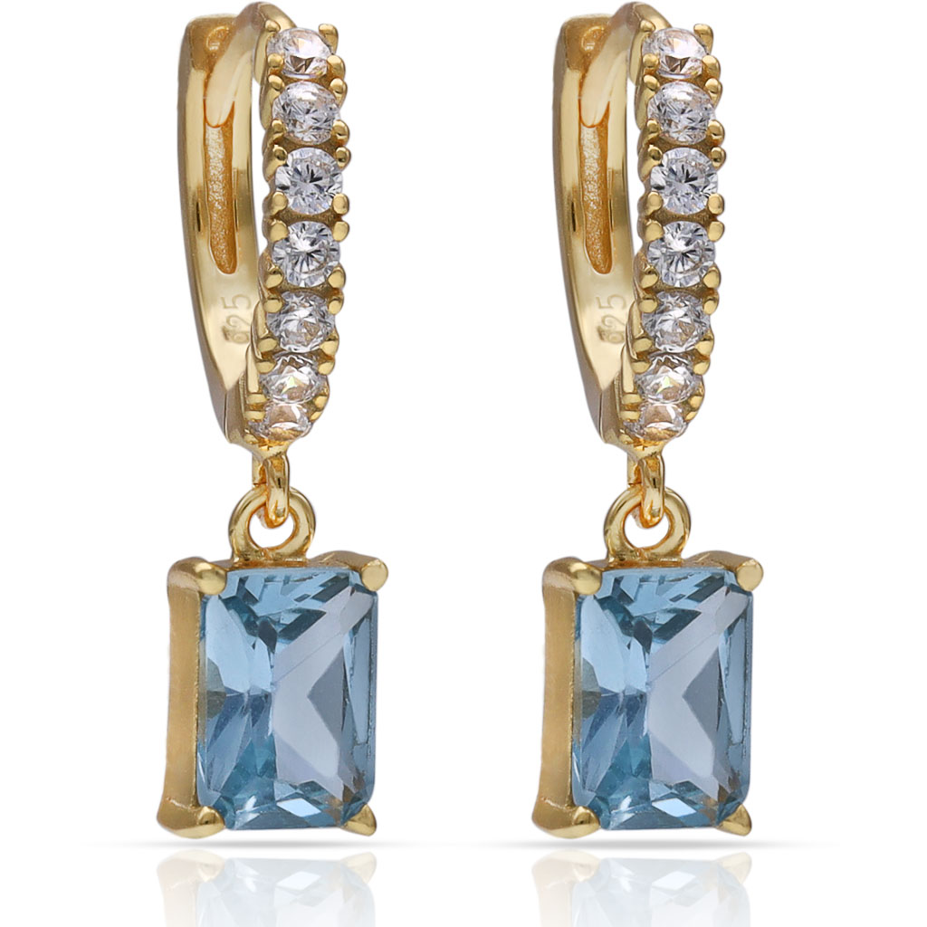 PENDIENTES PLATA CHAPADA ORO PIEDRAS AGUA + CIRCONITAS