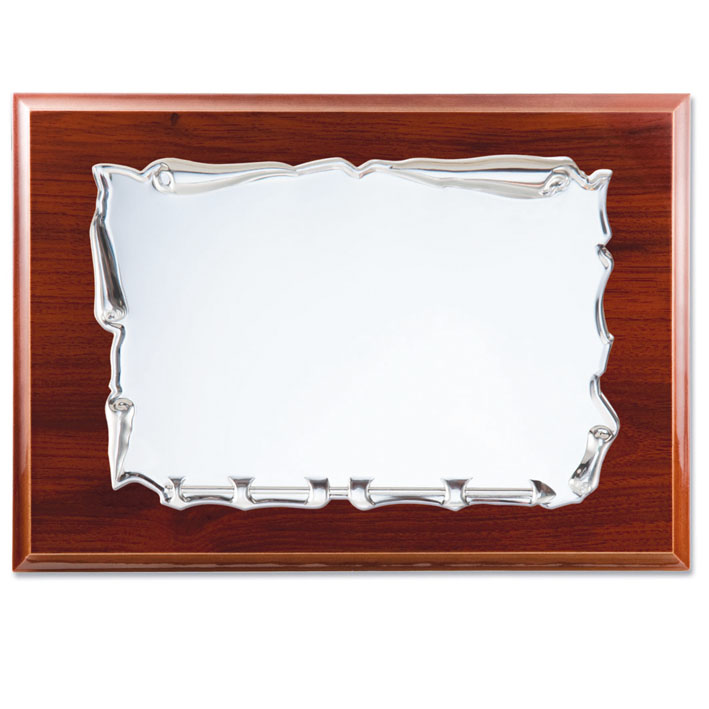 PLACA HOMENAJE METAL PLATEADO 26X21CM - 19X13CM