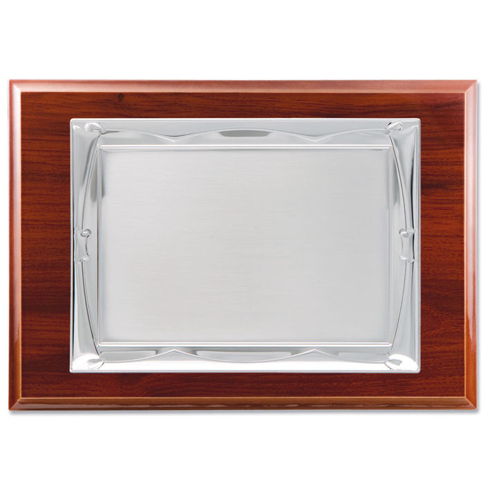 PLACA HOMENAJE METAL PLATEADO 26X21CM - 20X15CM