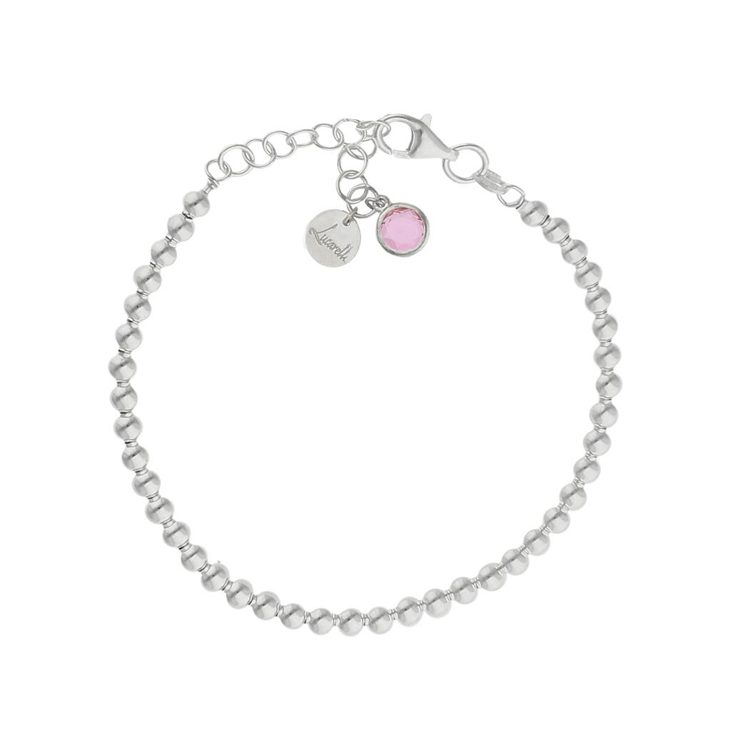PULSERA MI HISTORIA PLATA 925MM BOLAS - ROSA