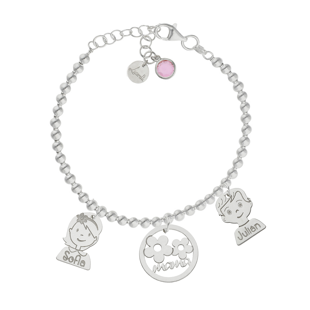 PULSERA MI HISTORIA PLATA 925MM BOLAS MAMA