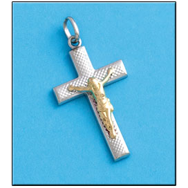 CRUZ CON CRISTO - PLATA Y ORO CHAPADO