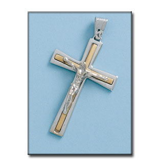 CRUZ CON CRISTO EN ORO DE 18KL BICOLOR