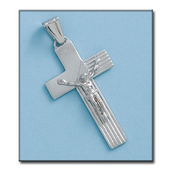 CRUZ CON CRISTO ORO BLANCO 18KL - 20x36MM