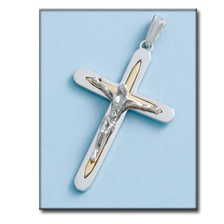 CRUZ EN ORO DE 18KL CON CRISTO BICOLOR