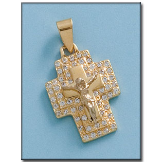 CRUZ EN ORO DE 18KL CRISTO CIRCONITAS