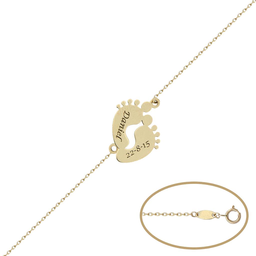 PULSERA ORO 18KL PIES BEBE NOMBRE + FECHA
