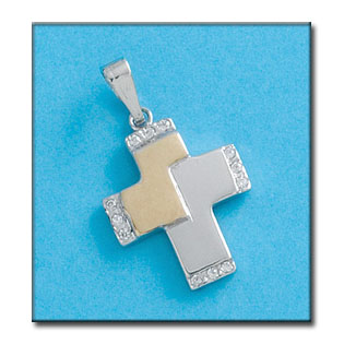 CRUZ ORO DE 18KL BICOLOR CON CIRCONITAS