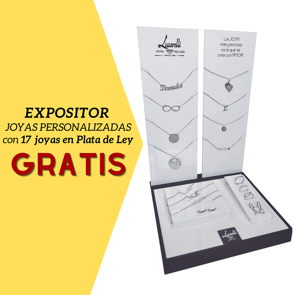 EXPOSITOR GRATIS CON LA COMPRA 17 JOYAS PERSONALIZADAS