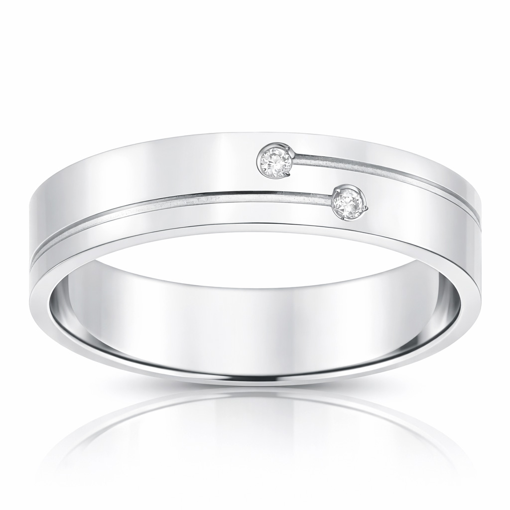 ALIANZA ORO BLANCO 18KL 2 DIAMANTES - 5MM