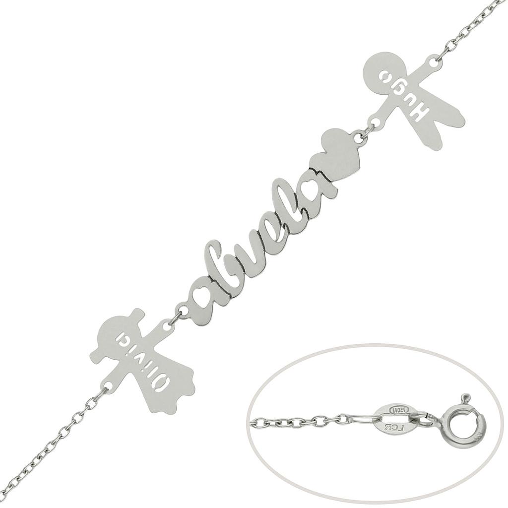 PULSERA ORO BLANCO 18KL ABUELA + NIÑOS