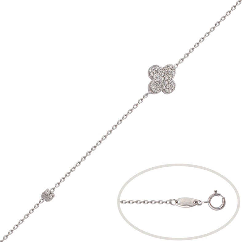 PULSERA ORO BLANCO 18KL FLOR CIRCONITAS