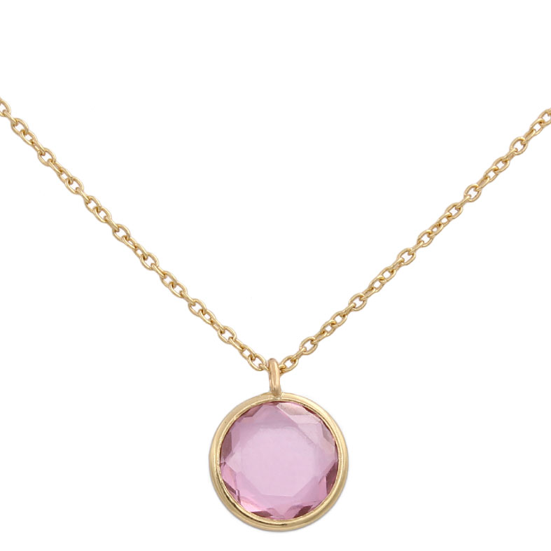 GARGANTILLA CIRCULO ORO 18KL PIEDRA ROSA